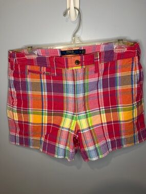 Polo Ralph Lauren Multi-Color Madras Plaid Cotton/Linen blend Shorts 8